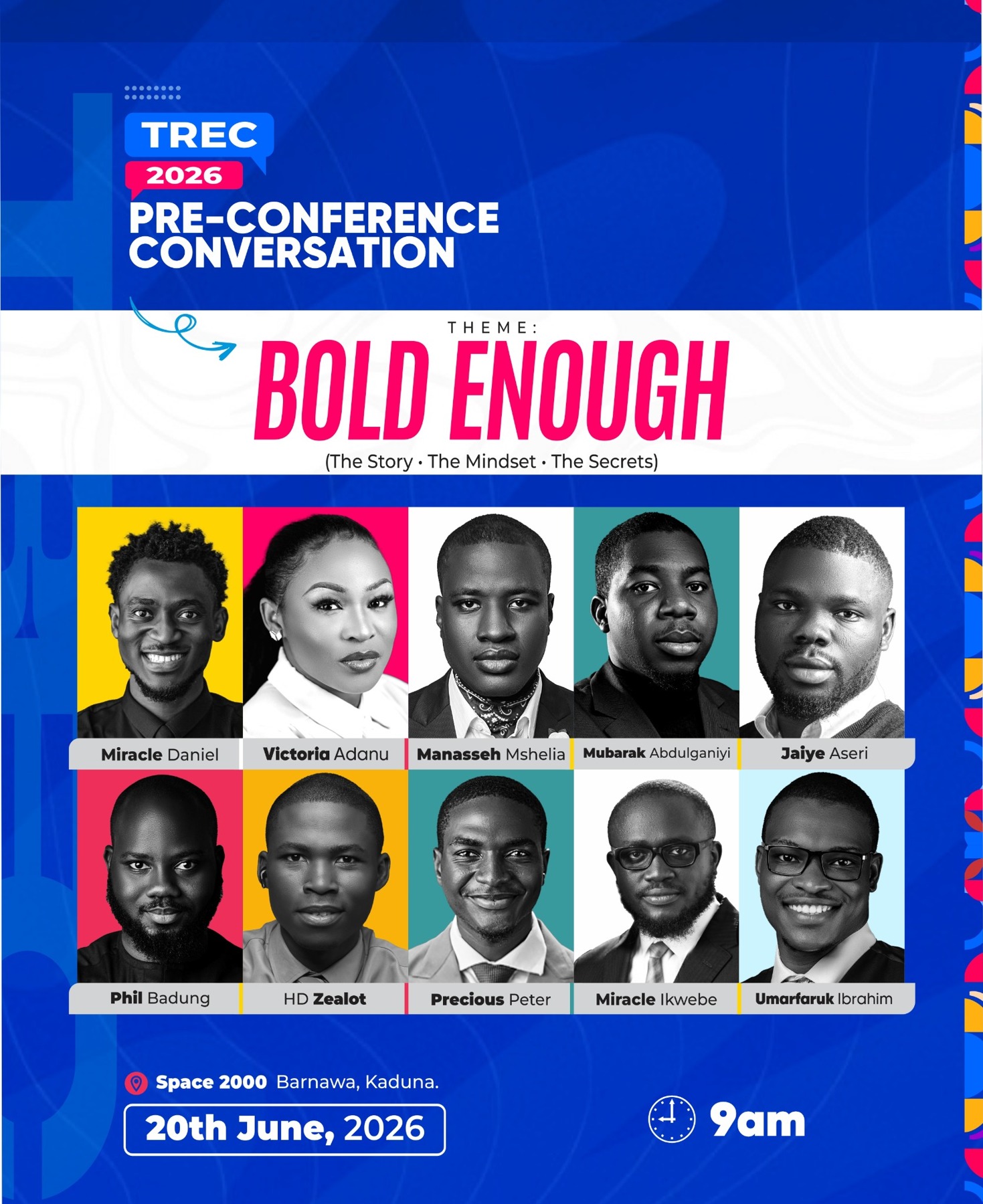 Official Bold Enough TREC 2026 Conversation flyer with the speaker lineup
