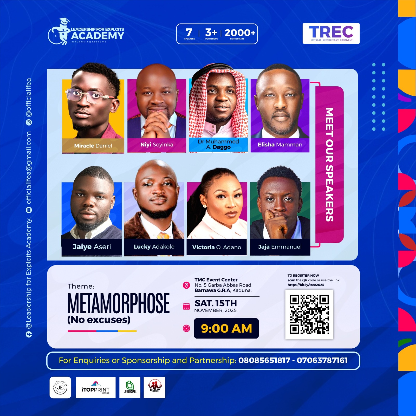 Official TREC 2025 Metamorphose No Excuses flyer with the speaker lineup